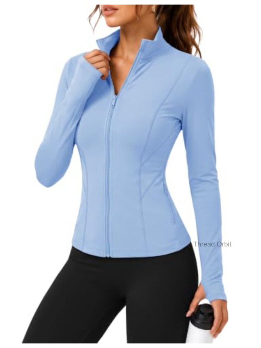 Rapbin Women's Slim Fit Full Zip Workout Jacket Thumb Holes Athletic Yoga